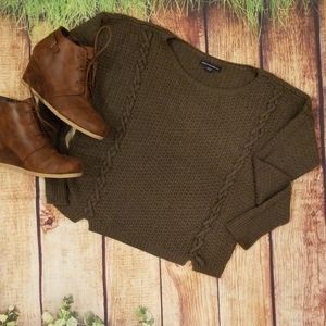 American Eagle Olive Lace Up Sweater